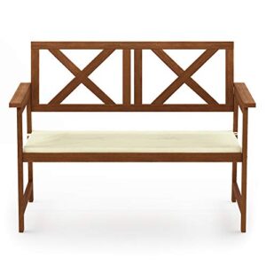 Furinno FG18113C Tioman Hardwood Outdoor Patio Furniture X-Back Bench Bench in Teak Oil, 1, Natural