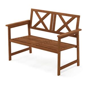 Furinno FG18113C Tioman Hardwood Outdoor Patio Furniture X-Back Bench Bench in Teak Oil, 1, Natural