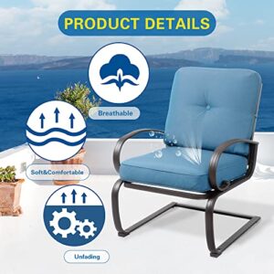 SUNLEI Outdoor 3Pcs Patio Bistro Set Springs Motion Chairs and Bistro Round Table Set, Steel Frame Conversation Set Garden, and Backyard with Cushioned Seats(Peacock Blue)