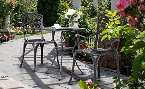 Nuu Garden 3 Piece Bistro Table Set Cast Aluminum Outdoor Furniture Weather Resistant Patio Table and Chairs with Umbrella Hole for Yard, Balcony, Porch, Black with Antique Bronze at The Edge