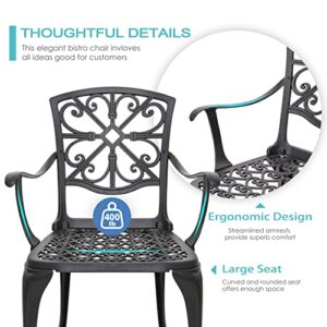 Nuu Garden 3 Piece Bistro Table Set Cast Aluminum Outdoor Furniture Weather Resistant Patio Table and Chairs with Umbrella Hole for Yard, Balcony, Porch, Black with Antique Bronze at The Edge