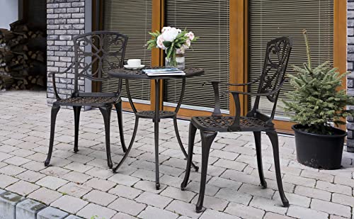 Nuu Garden 3 Piece Bistro Table Set Cast Aluminum Outdoor Furniture Weather Resistant Patio Table and Chairs with Umbrella Hole for Yard, Balcony, Porch, Black with Antique Bronze at The Edge