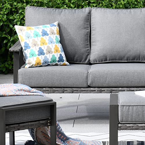 ovios Patio Furniture Set 5 PCS All Weather Outdoor Wicker Rattan Sofa Set with Ottomans High Back Sofa Thick Cushion Garden Backyard Porch (Dark Grey)