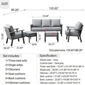 ovios Patio Furniture Set 5 PCS All Weather Outdoor Wicker Rattan Sofa Set with Ottomans High Back Sofa Thick Cushion Garden Backyard Porch (Dark Grey)