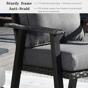 ovios Patio Furniture Set 5 PCS All Weather Outdoor Wicker Rattan Sofa Set with Ottomans High Back Sofa Thick Cushion Garden Backyard Porch (Dark Grey)