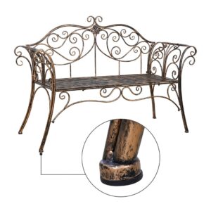 HLC Antique Bronze Metal Garden Bench Chair 2 Seater for Garden, Yard, Patio, Porch and Sunroom