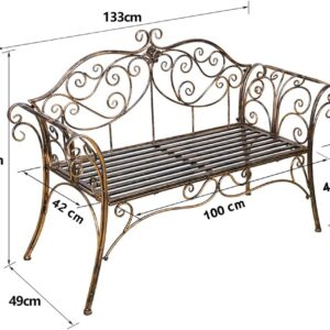 HLC Antique Bronze Metal Garden Bench Chair 2 Seater for Garden, Yard, Patio, Porch and Sunroom