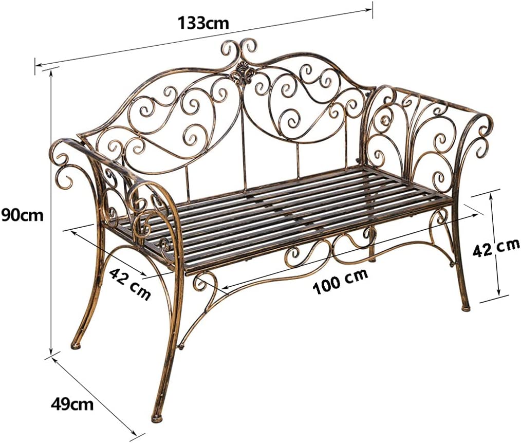 HLC Antique Bronze Metal Garden Bench Chair 2 Seater for Garden, Yard, Patio, Porch and Sunroom