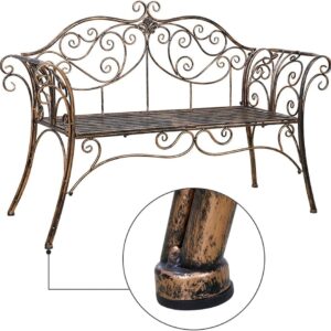 HLC Antique Bronze Metal Garden Bench Chair 2 Seater for Garden, Yard, Patio, Porch and Sunroom