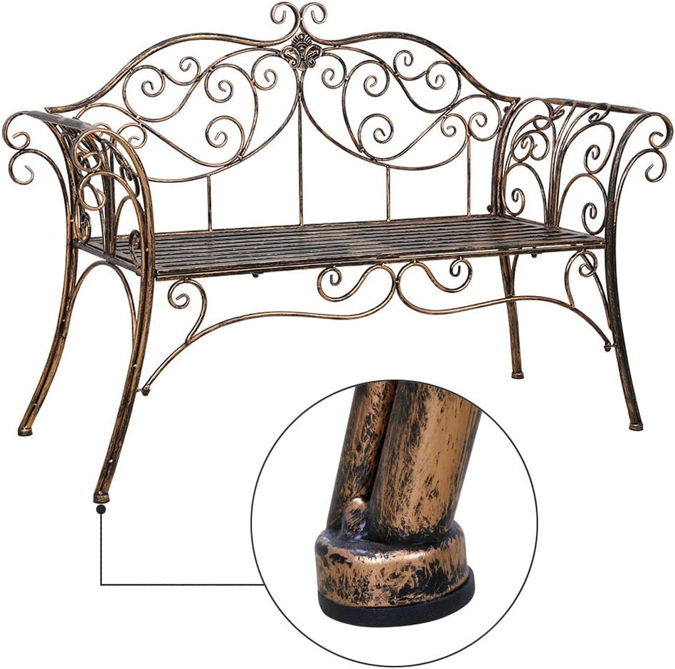 HLC Antique Bronze Metal Garden Bench Chair 2 Seater for Garden, Yard, Patio, Porch and Sunroom