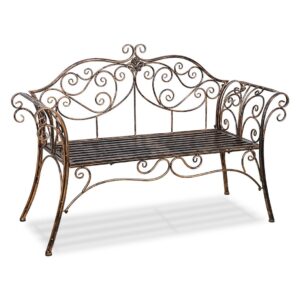 HLC Antique Bronze Metal Garden Bench Chair 2 Seater for Garden, Yard, Patio, Porch and Sunroom