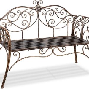 HLC Antique Bronze Metal Garden Bench Chair 2 Seater for Garden, Yard, Patio, Porch and Sunroom