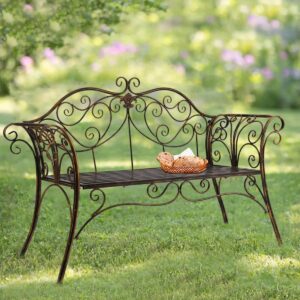 HLC Antique Bronze Metal Garden Bench Chair 2 Seater for Garden, Yard, Patio, Porch and Sunroom