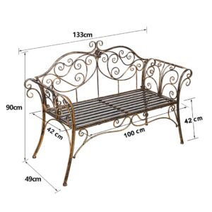 HLC Antique Bronze Metal Garden Bench Chair 2 Seater for Garden, Yard, Patio, Porch and Sunroom