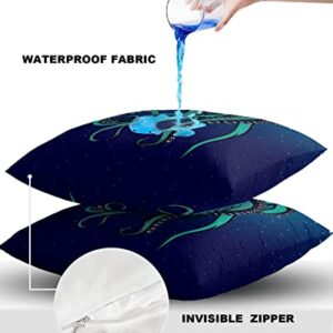 Outdoor Waterproof Throw Pillow Covers 2 Pack Square Pillowcases Underwater Octopus Tentacles Pillow Protectors Decorative Cushion Cases for Patio,Garden,16x16 Inch