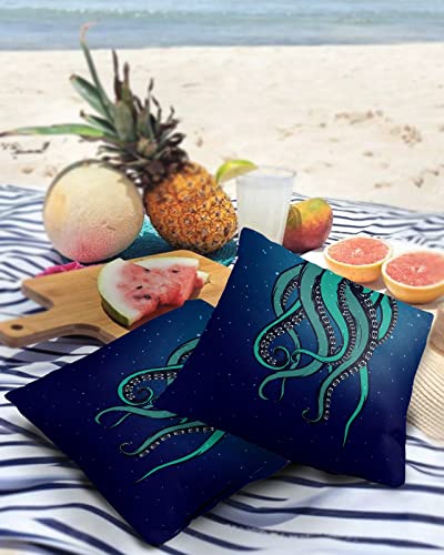 Outdoor Waterproof Throw Pillow Covers 2 Pack Square Pillowcases Underwater Octopus Tentacles Pillow Protectors Decorative Cushion Cases for Patio,Garden,16x16 Inch