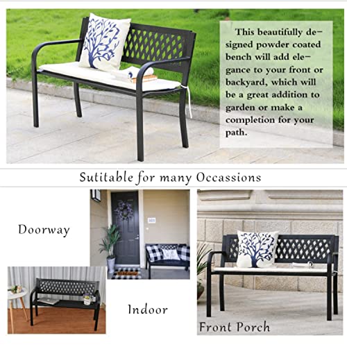 YIQIEDEY Garden Bench Outdoor Bench Patio Bench Metal Bench with Mesh Pattern, Outdoor Benches Black Park Bench Sturdy Steel Frame Furniture for Park Yard Front Porch Path Lawn Work Entryway, 400lbs