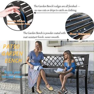 YIQIEDEY Garden Bench Outdoor Bench Patio Bench Metal Bench with Mesh Pattern, Outdoor Benches Black Park Bench Sturdy Steel Frame Furniture for Park Yard Front Porch Path Lawn Work Entryway, 400lbs
