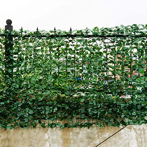 Giantex Artificial Faux Ivy Privacy Fence, 95"x40" Artificial Hedge Faux Ivy Vine Leaf Greenery Wall Screen, Decorative Trellis Fence Covering for Outdoor Porch Garden Patio