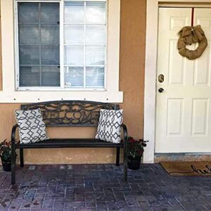 50" Patio Garden Outdoor Bench w/Welcoming Vines Decorative & Armrest Metal Park Bench Antique Bronze Outside Patio Furniture for Front Porch, Backyard, Lawn, Garden, Pool, Dec