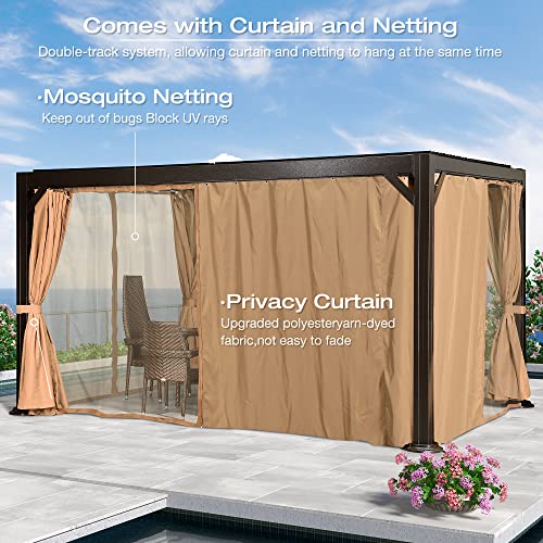 PURPLE LEAF Outdoor Louvered Pergola 10' × 13' Patio Hardtop Gazebo Sun Shade Shelter Outside Canopy with Metal Adjustable Roof for Beach Deck Backyard Garden, Curtains and Netting Included