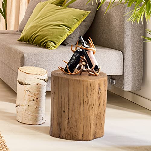 SUNBURY 15" Outdoor Side Table, Concrete Side Table Stump Stool Outdoor Accent Table, Light Brown Garden Stool Side Table for Patio, Outdoor end Table Stump Coffee Table