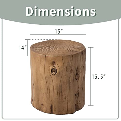 SUNBURY 15" Outdoor Side Table, Concrete Side Table Stump Stool Outdoor Accent Table, Light Brown Garden Stool Side Table for Patio, Outdoor end Table Stump Coffee Table