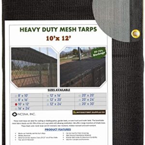 Windscreensupplyco 60-70% 10 FT X 12 FT Mesh Tarp/Shade Cloth 9-Needle Knitted Heavy Duty Black with Grommets for Green House, Garden, pergola, Pools, Dump Truck