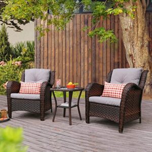 haplife products 3 piece outdoor wicker bistro set space saving patio furniture for yard side storage table, brown