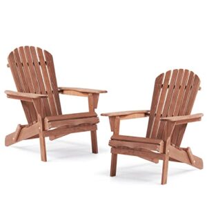 folding adirondack chair set of 2, half pre-assembled outdoor wood patio chair for garden/backyard/firepit/pool/beach/deck