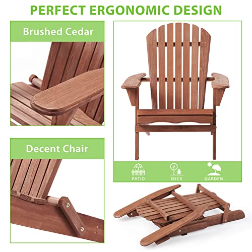 Folding Adirondack Chair Set of 2, Half Pre-Assembled Outdoor Wood Patio Chair for Garden/Backyard/Firepit/Pool/Beach/Deck