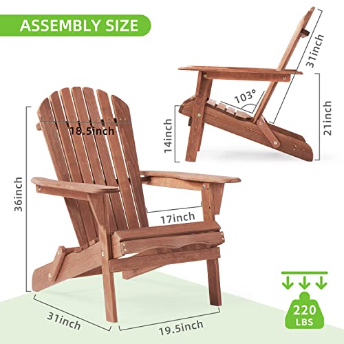 Folding Adirondack Chair Set of 2, Half Pre-Assembled Outdoor Wood Patio Chair for Garden/Backyard/Firepit/Pool/Beach/Deck