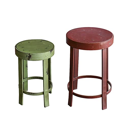 Morning View Nostalgic Metal Nesting Tables Set of 2 Round Planter Pot Stand Outdoor End Table Decorative Garden Stool Porch Patio Decor(Green and Red)