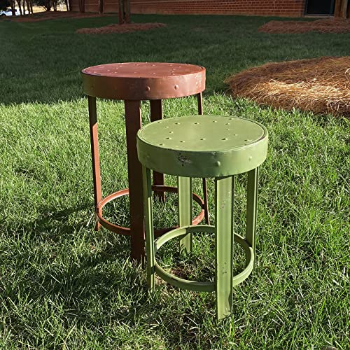 Morning View Nostalgic Metal Nesting Tables Set of 2 Round Planter Pot Stand Outdoor End Table Decorative Garden Stool Porch Patio Decor(Green and Red)