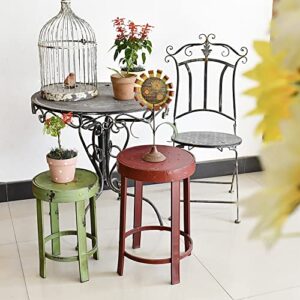 Morning View Nostalgic Metal Nesting Tables Set of 2 Round Planter Pot Stand Outdoor End Table Decorative Garden Stool Porch Patio Decor(Green and Red)