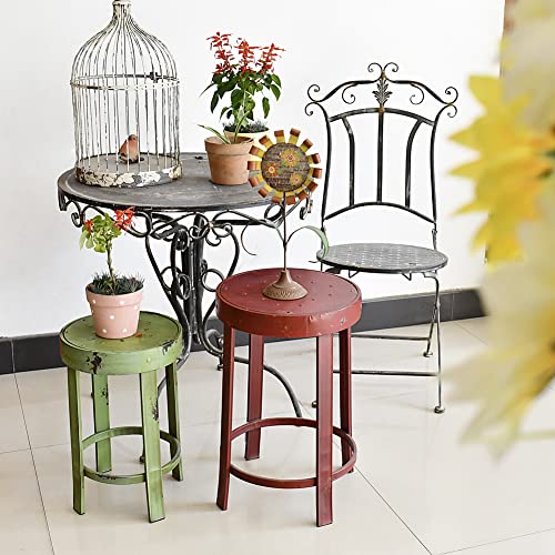 Morning View Nostalgic Metal Nesting Tables Set of 2 Round Planter Pot Stand Outdoor End Table Decorative Garden Stool Porch Patio Decor(Green and Red)