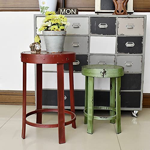 Morning View Nostalgic Metal Nesting Tables Set of 2 Round Planter Pot Stand Outdoor End Table Decorative Garden Stool Porch Patio Decor(Green and Red)