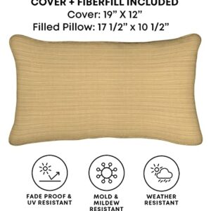 Honeycomb Indoor/Outdoor Sunbrella Dupione Bamboo Lumbar Toss Pillow: Recycled Fiberfill, Weather and Fade Resistant, Comfortable and Stylish Pack of 2 Pillows for Patio Furniture: 21" W x 12" L