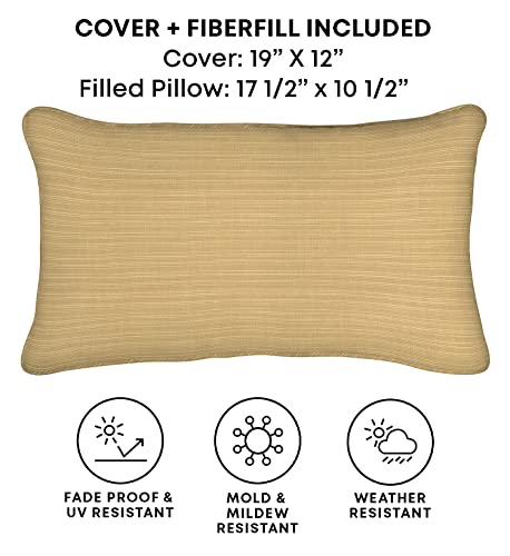 Honeycomb Indoor/Outdoor Sunbrella Dupione Bamboo Lumbar Toss Pillow: Recycled Fiberfill, Weather and Fade Resistant, Comfortable and Stylish Pack of 2 Pillows for Patio Furniture: 21" W x 12" L