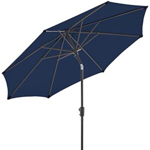 bluu maple olefin 7.5 ft patio umbrella outdoor table umbrellas, 36 month fade resistance olefin canopy, market center umbrellas with 8 strudy ribs & push button tilt for garden, lawn & pool (navy blue)
