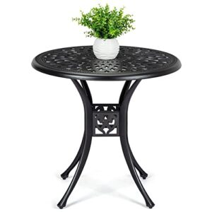 idealhouse patio bistro table, cast aluminum round outdoor table, bistro table with umbrella hole, for poolside, deck, porch, backyard, garden, balcony, dia 30.25″ x h 29.5″, black