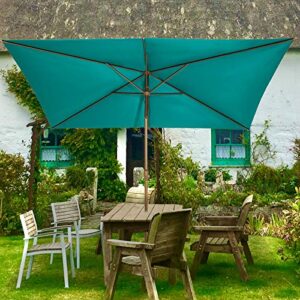 Ogrmar 6.5x10ft Patio Umbrella Rectangular Outdoor Table Umbrella with Crank & Push Button Tilt for Terrace, Backyard, Garden, Courtyard, Swimming Pool, Lawn (Turquoise)