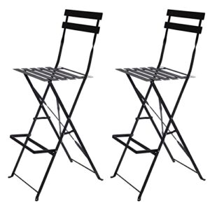 HollyHOME Patio Premium Steel Bistro Chair, Set of 2, 44"(H) Counter Pub Bar Stool, Accent Camp Folding High Chair, Anti-Rust Outdoor&Indoor Garden Furniture for Party, Porch, Black