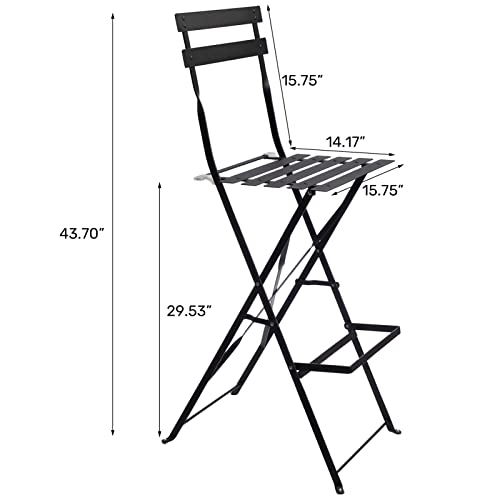HollyHOME Patio Premium Steel Bistro Chair, Set of 2, 44"(H) Counter Pub Bar Stool, Accent Camp Folding High Chair, Anti-Rust Outdoor&Indoor Garden Furniture for Party, Porch, Black