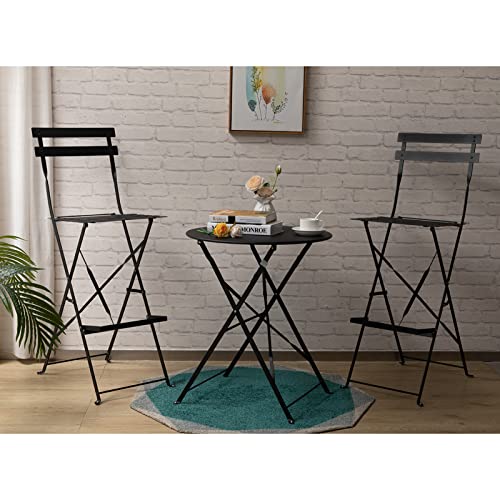 HollyHOME Patio Premium Steel Bistro Chair, Set of 2, 44"(H) Counter Pub Bar Stool, Accent Camp Folding High Chair, Anti-Rust Outdoor&Indoor Garden Furniture for Party, Porch, Black