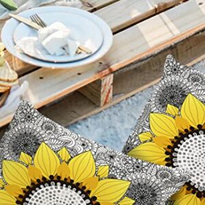 Pack of 2 Outdoor Waterproof Pillow Covers 20x20 inch Mandala and Sunflower Flower Geometry Pattern Throw Pillow Covers Decorative Cushion Covers for Patio Garden Tent