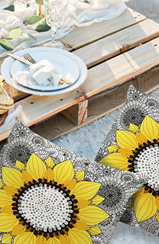 Pack of 2 Outdoor Waterproof Pillow Covers 20x20 inch Mandala and Sunflower Flower Geometry Pattern Throw Pillow Covers Decorative Cushion Covers for Patio Garden Tent