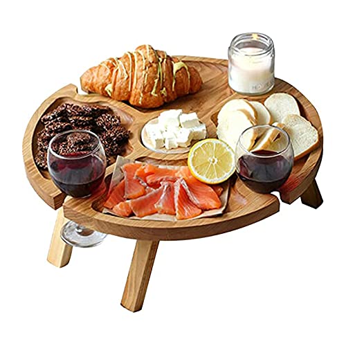 Wooden Outdoor Picnic Table Portable 2-in-1 Picnic Table Outdoor Folding Wine Glass Holder Suitable for Garden Party/Camping/Beach/Outdoor Dinner