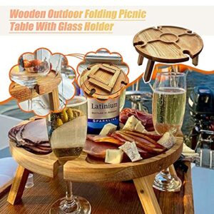 Wooden Outdoor Picnic Table Portable 2-in-1 Picnic Table Outdoor Folding Wine Glass Holder Suitable for Garden Party/Camping/Beach/Outdoor Dinner