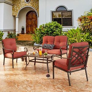 patiofestival patio furniture sets 4 piece metal outdoor sofas with 6.3 inch cushion bistro conversation set(4pc,red)